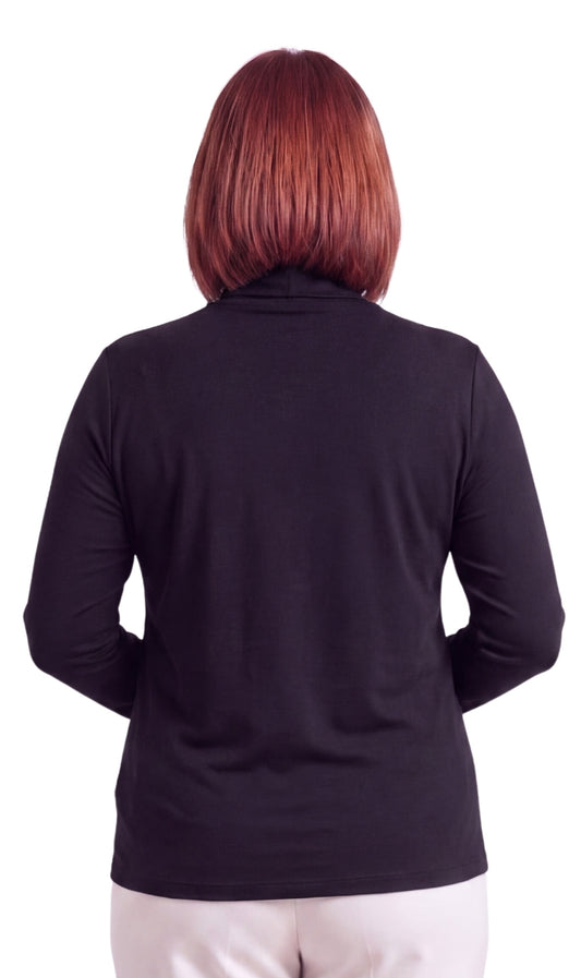 Top a collo alto da donna a maniche lunghe dalla vestibilità morbida