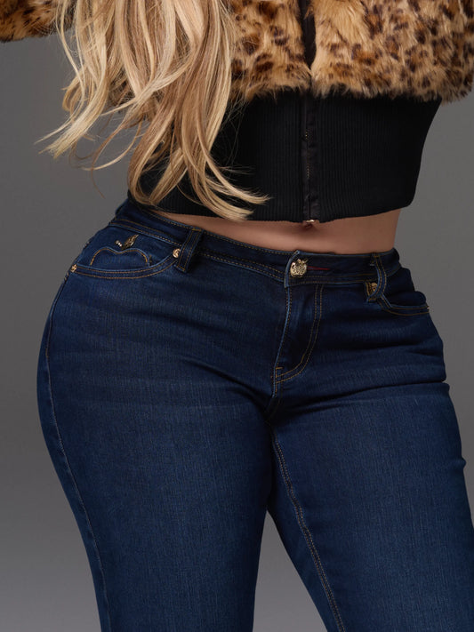 Jeans a vita bassa con tasca e stampa maculata Apple