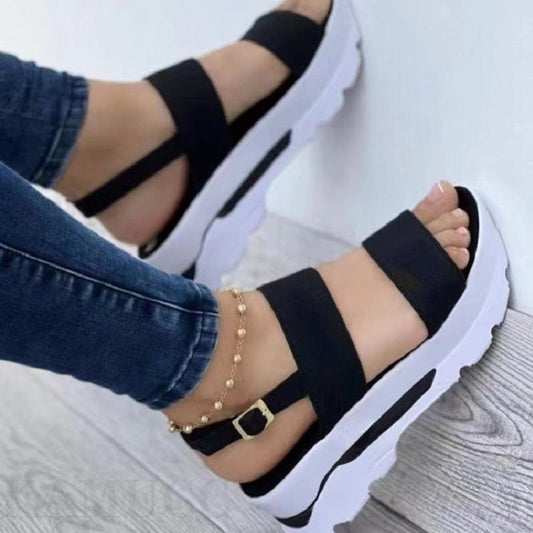 Sandali con plateau cut-out da donna | Tacchi a plateau con fibbia e punta aperta