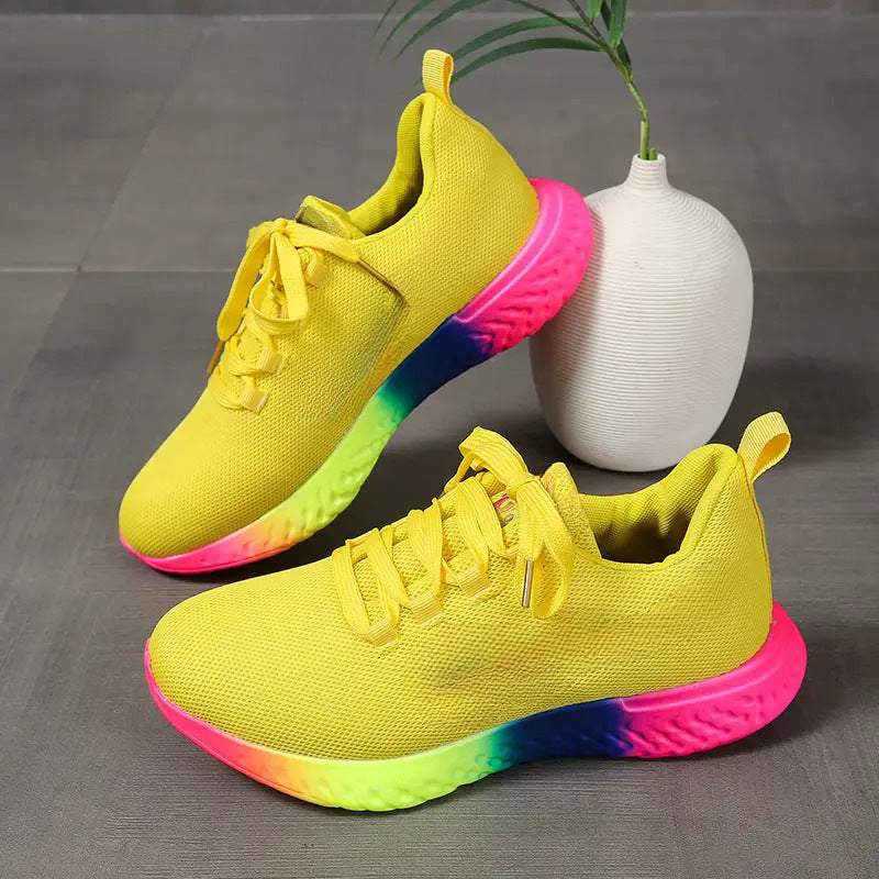 Women's Lace-Up Mesh Sneakers | Rainbow Sole Breathable Running Shoes