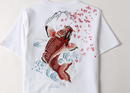 T-shirt ricamata carpa koi rossa KH628