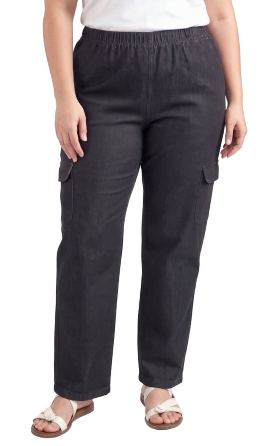 Pantaloni cargo casual da donna in denim elasticizzato leggero con elastico in vita