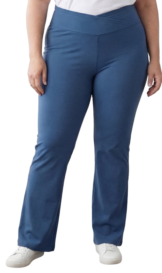 Leggings da donna a zampa in cotone elasticizzato con vita incrociata