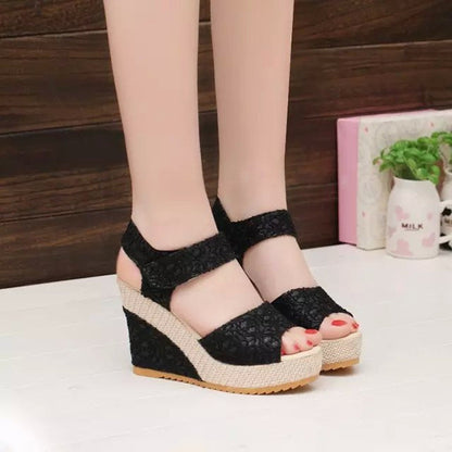 Women's Cutout Platform Sandals | Waterproof Open-Toe Cowhide Heels