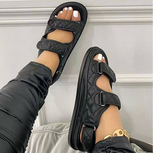 Sandali da donna con plateau e strappo in velcro | Sandali da spiaggia traspiranti a punta aperta