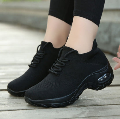 Women's Knit Platform Sneakers | Waterproof Round-Toe Flying Weave Shoes