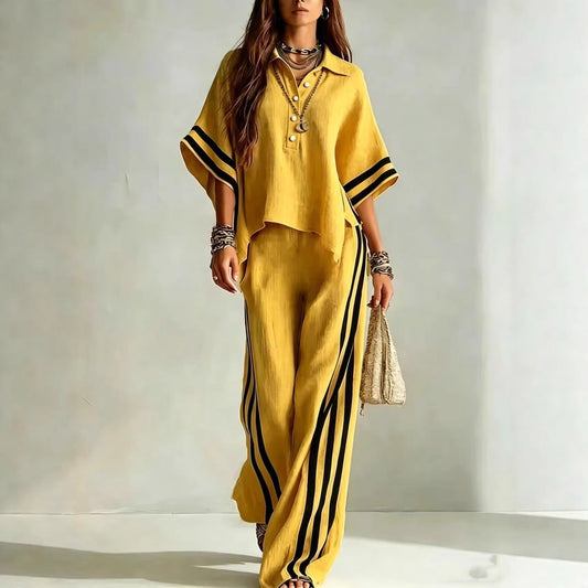 Completo due pezzi da donna: camicia a maniche corte e pantaloni ampi