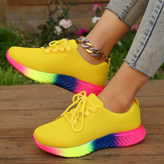 Sneakers Donna in Rete Allacciate | Scarpe da Corsa Traspiranti con Suola Arcobaleno