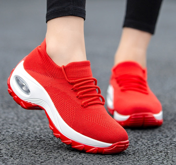 Women's Knit Platform Sneakers | Waterproof Round-Toe Flying Weave Shoes