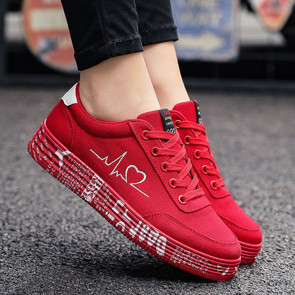 Love Print Canvas Shoes | Unisex Lace-Up Flats Casual Sneakers