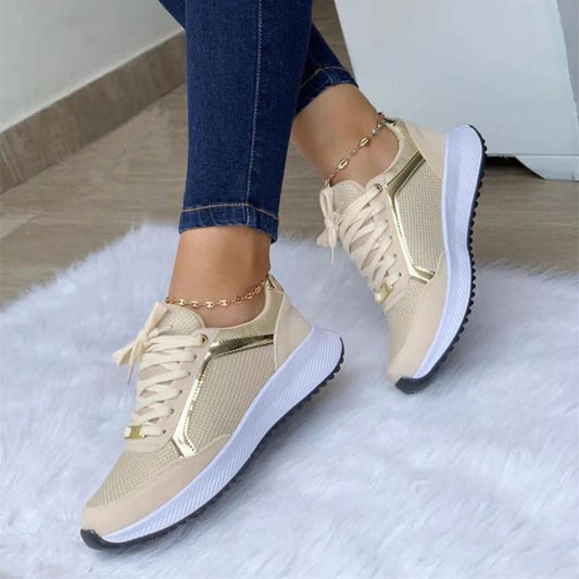 Scarpe da ginnastica da donna stringate in mesh | Scarpe sportive basse traspiranti a punta tonda