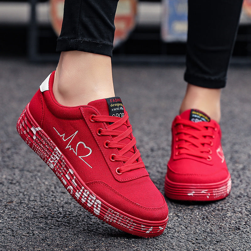 Love Print Canvas Shoes | Unisex Lace-Up Flats Casual Sneakers