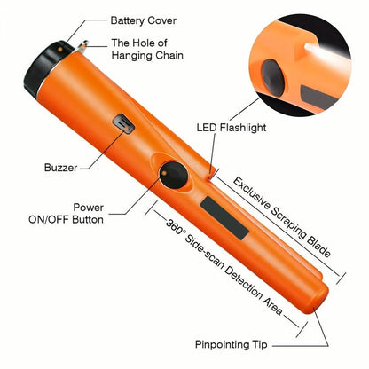 Metal Detector Pinpointer a 360° con LED, Vibrazione e Fondina (Arancione)