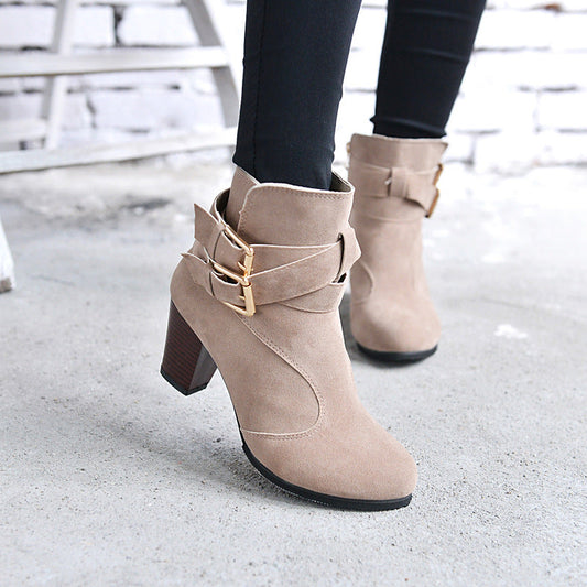 Stivaletti alla caviglia con plateau in suede da donna | Tacco Martin caldo con cerniera