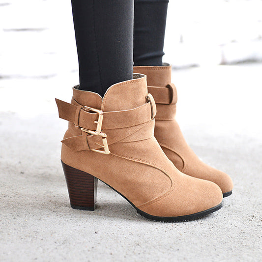 Stivaletti alla caviglia con plateau in suede da donna | Tacco Martin caldo con cerniera