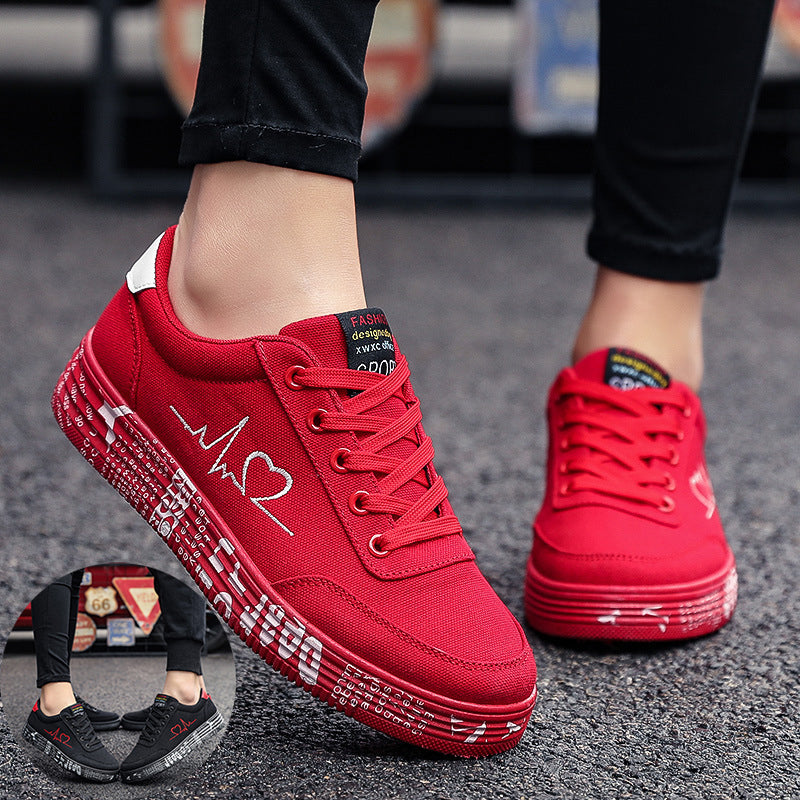 Love Print Canvas Shoes | Unisex Lace-Up Flats Casual Sneakers