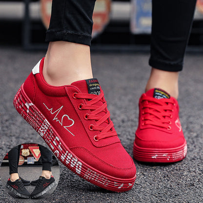 Love Print Canvas Shoes | Unisex Lace-Up Flats Casual Sneakers