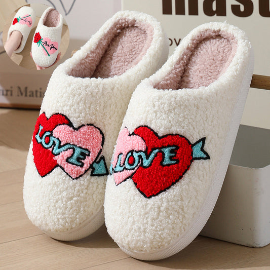 Pantofole da casa in peluche ricamate da donna | Calde ciabatte antiscivolo in pelle scamosciata