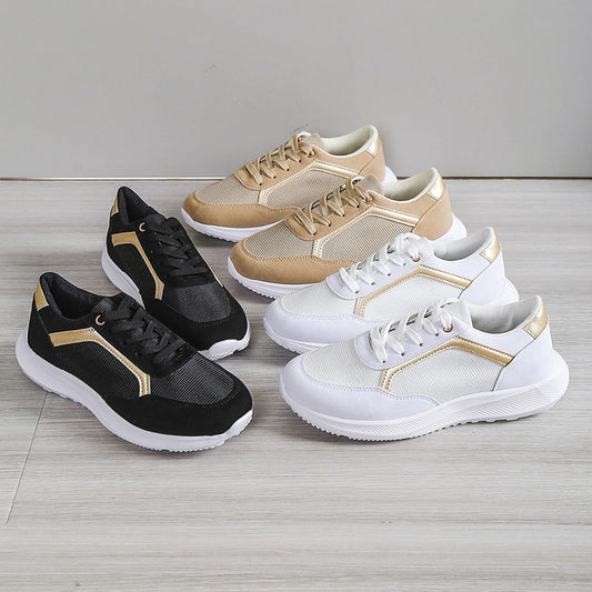 Scarpe da ginnastica da donna stringate in mesh | Scarpe sportive basse traspiranti a punta tonda
