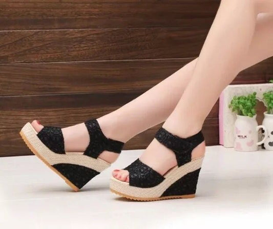 Sandali platform da donna con cut-out | Tacchi aperti impermeabili in pelle bovina