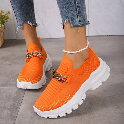 Women's Slip-On Platform Flat Shoes | Breathable Knit Chunky Sole Casual Sneakers