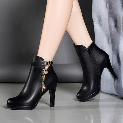 Women's Pointed-Toe Stiletto Boots | PU Leather High Heel Ankle Boots