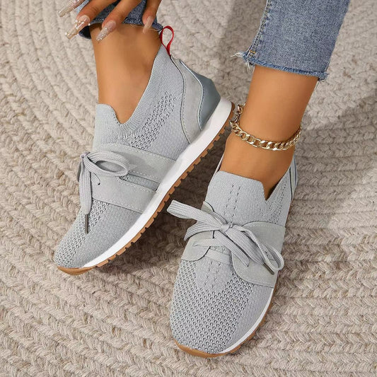 Scarpe Basse con Lacci in Mesh da Donna | Scarpe con Zeppa Traspiranti Casual da Camminata