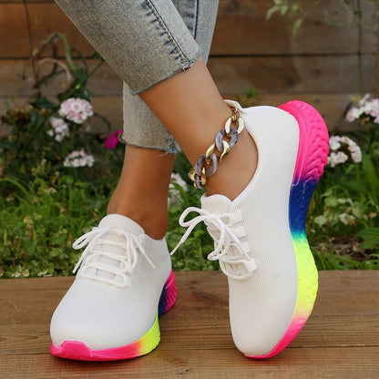 Women's Lace-Up Mesh Sneakers | Rainbow Sole Breathable Running Shoes