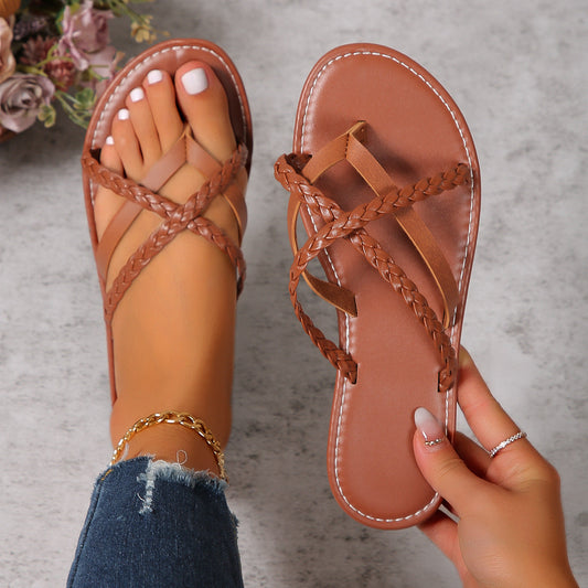 Sandali infradito da donna intrecciati | Infradito basse leggere in PU