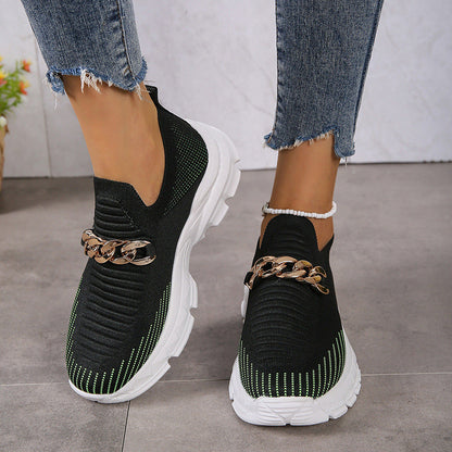 Women's Slip-On Platform Flat Shoes | Breathable Knit Chunky Sole Casual Sneakers