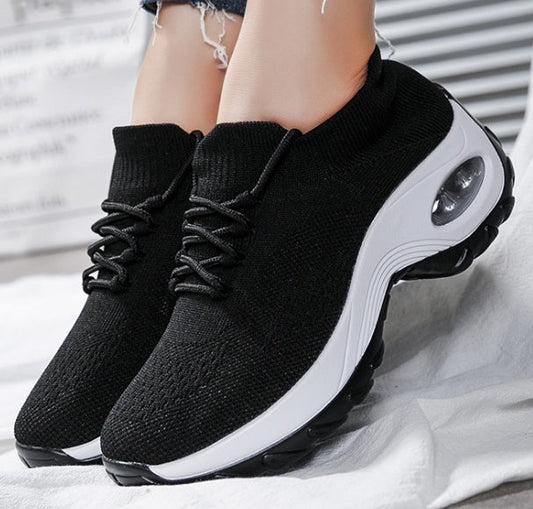 Sneakers platform in maglia da donna | Scarpe in tessuto volante impermeabili a punta tonda