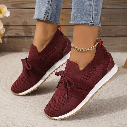 Women's Lace-Up Mesh Flats | Breathable Casual Walking Wedge Shoes