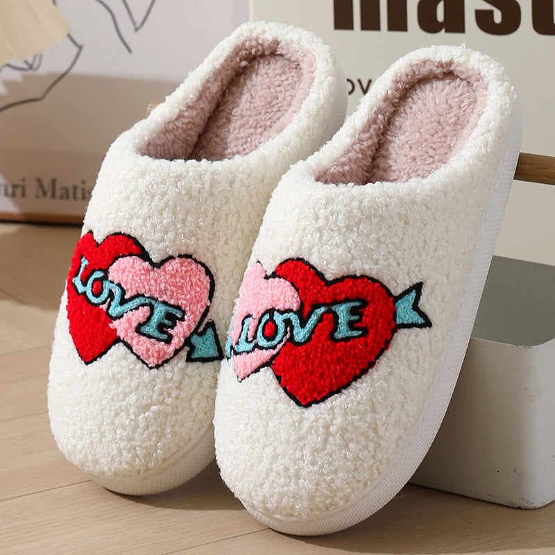 Women's Plush Embroidery Home Slippers | Suede Non-Slip Warm House Shoes