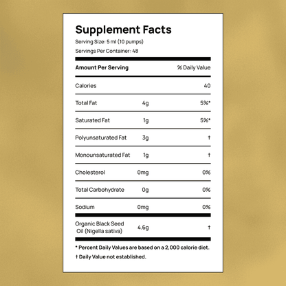 Olio di semi neri biologico spremuto a freddo ad alta potenza con 3% di timochinone