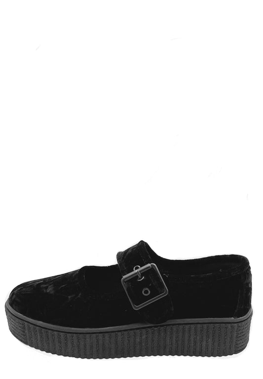 Sneaker Maryjane in velluto stropicciato - Nere