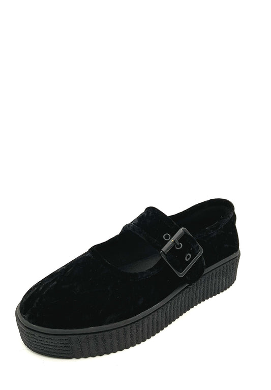 Sneaker Maryjane in velluto stropicciato - Nere