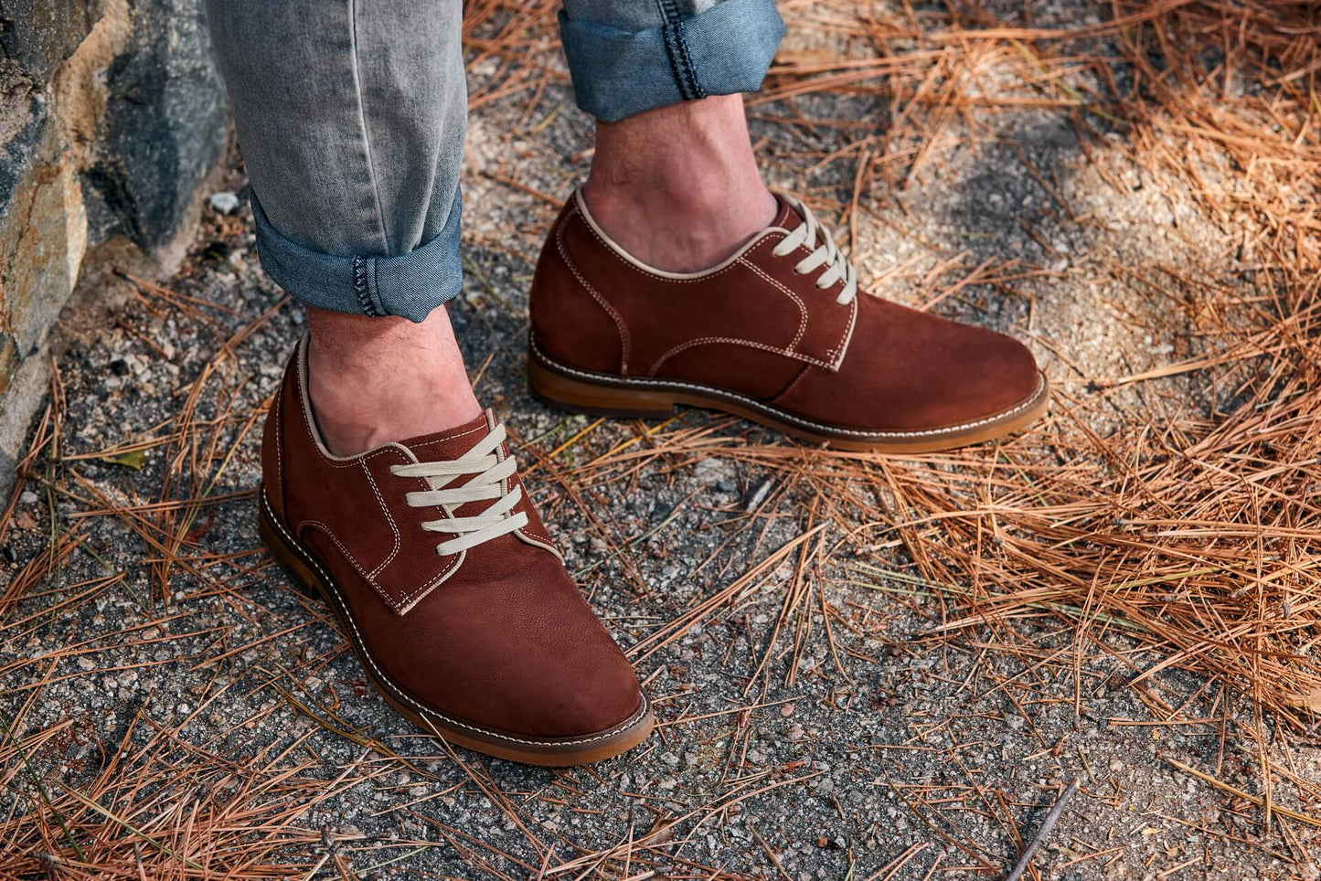 CALTO - J1313 - Polacchine in pelle eleganti e casual con rialzo di 7,5 cm (marrone terracotta)