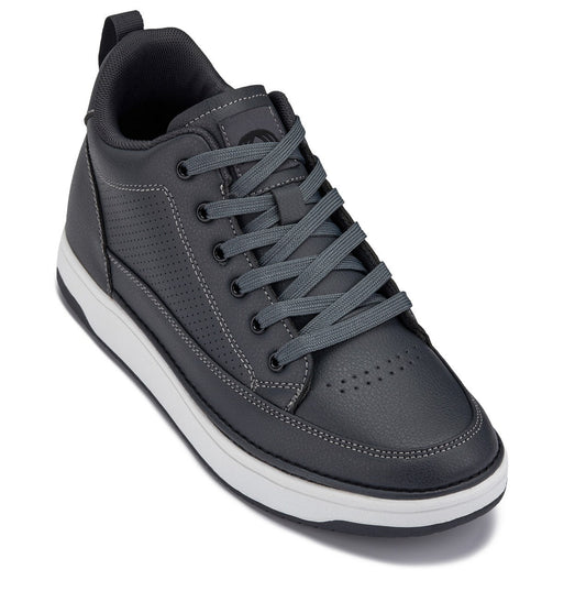 CALTO - Q273 - Altezza Aumentata di 5cm (Grigio Cemento) - Sneakers in Similpelle Microforata Rialzate