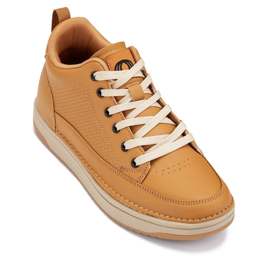 CALTO - Q274 - 5 cm Più Alto (Marrone Cammello & Suola Gomma) - Sneakers Rialzate in Similpelle Micro-Forata