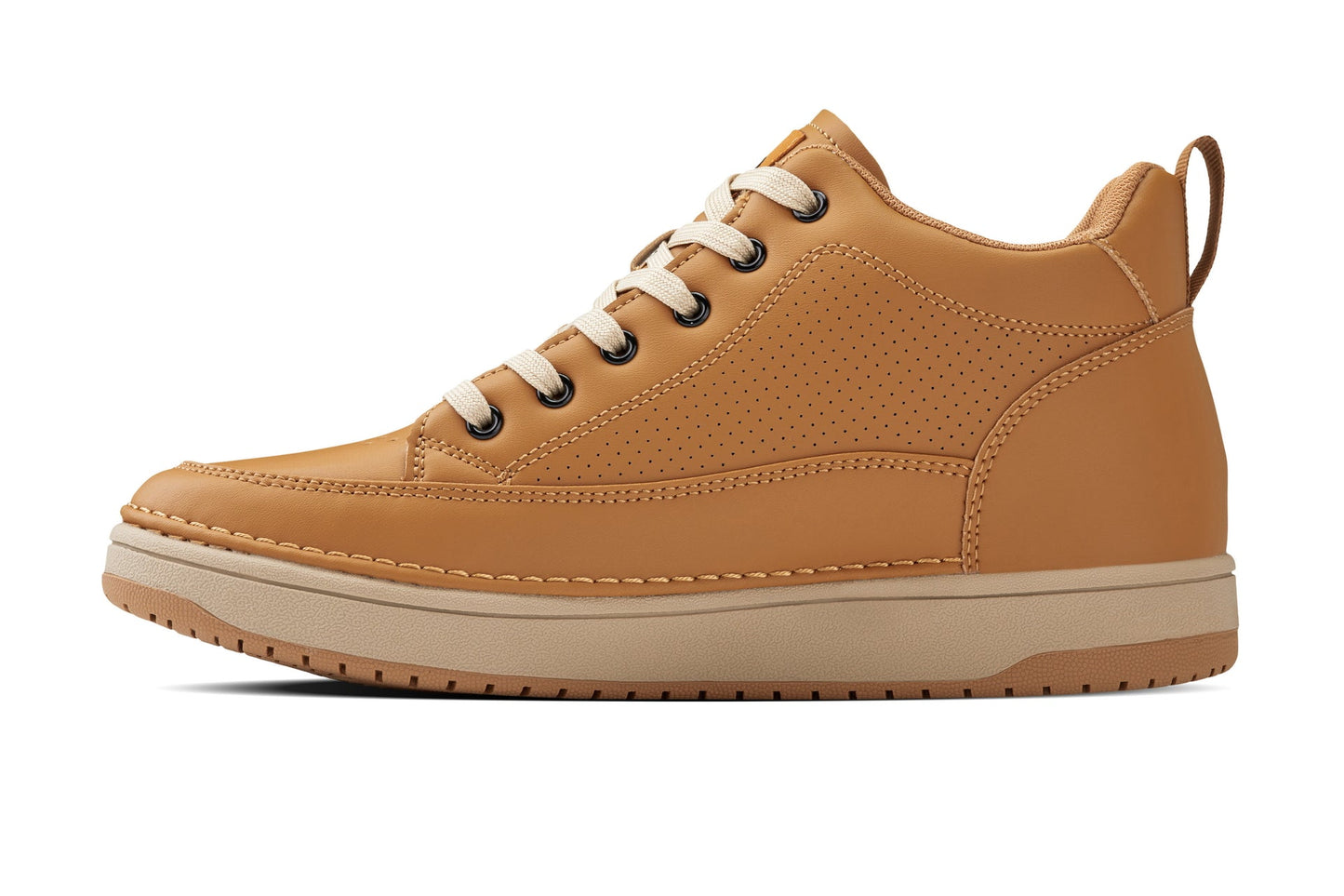 CALTO - Q274 - 5 cm Più Alto (Marrone Cammello & Suola Gomma) - Sneakers Rialzate in Similpelle Micro-Forata