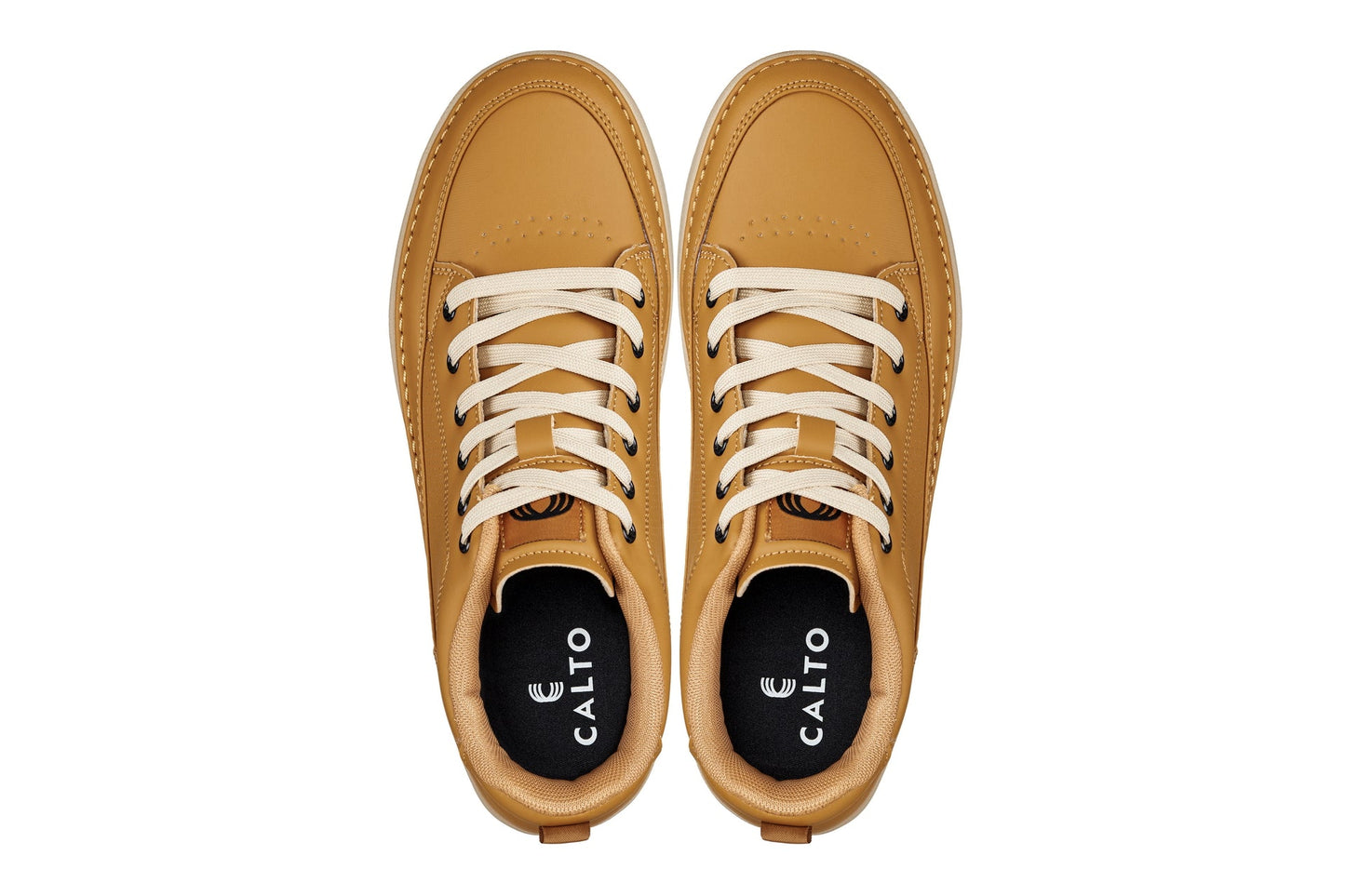 CALTO - Q274 - 5 cm Più Alto (Marrone Cammello & Suola Gomma) - Sneakers Rialzate in Similpelle Micro-Forata