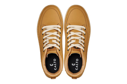CALTO - Q274 - 5 cm Più Alto (Marrone Cammello & Suola Gomma) - Sneakers Rialzate in Similpelle Micro-Forata
