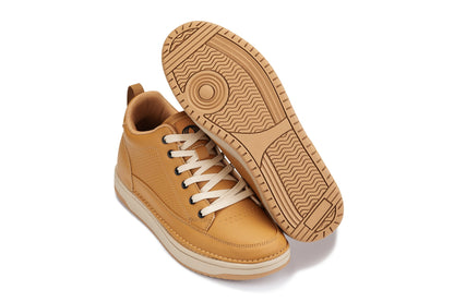 CALTO - Q274 - 5 cm Più Alto (Marrone Cammello & Suola Gomma) - Sneakers Rialzate in Similpelle Micro-Forata