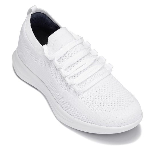 CALTO - QA061 - Scarpe da ginnastica in maglia leggera - 6 cm più alte (bianche/suola bianca)