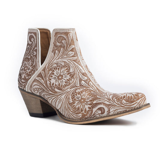 Stivaletti Western Moxie lavorati a mano in White Chocolate