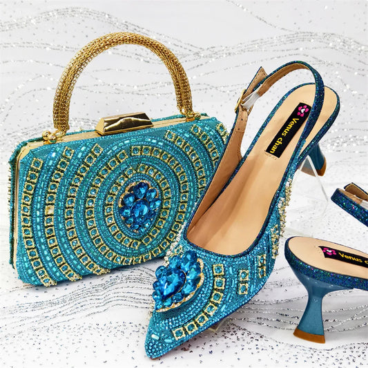 Scarpe da sposa italiane con design a farfalla e set borsa EDS59