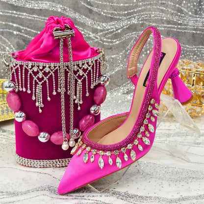 Latest Women Heels Shoes and Bags Set - QWE67