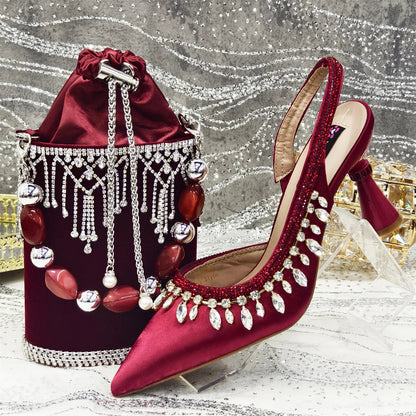 Latest Women Heels Shoes and Bags Set - QWE67