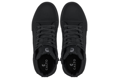 CALTO - S3421 - 6 CM Più Alto (Nero) - Stivali Sneaker Alti con Zip e Puntale Rinforzato