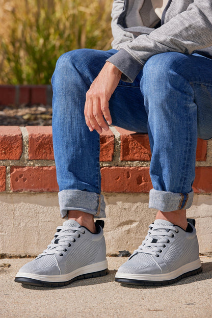 CALTO - X2324 - 6.09 cm più alto (Grigio Peltro/Suola Bianca & Nera) - Sneaker Casual Allacciata - Leggera